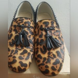 Christian Louboutin Leopard Print Tassel Loafers in Tan & Black
